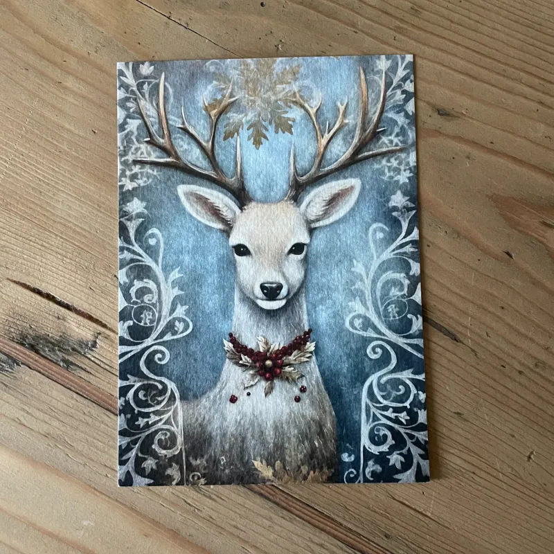Carte 'Cerf blanc dans la neige'